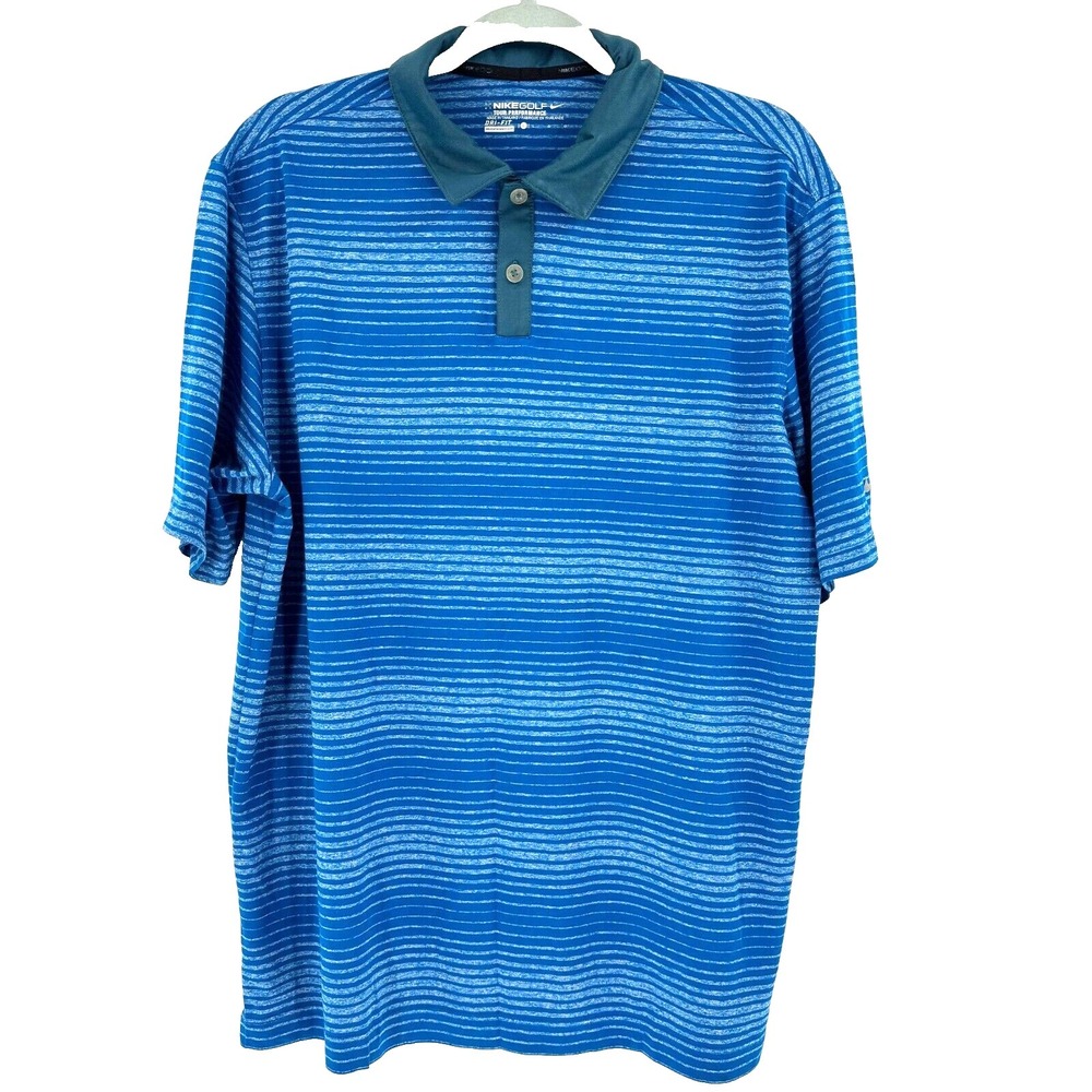 Nike Golf Tour Performance Dri Fit Polo Shirt Mens Large Blue Striped Activewear